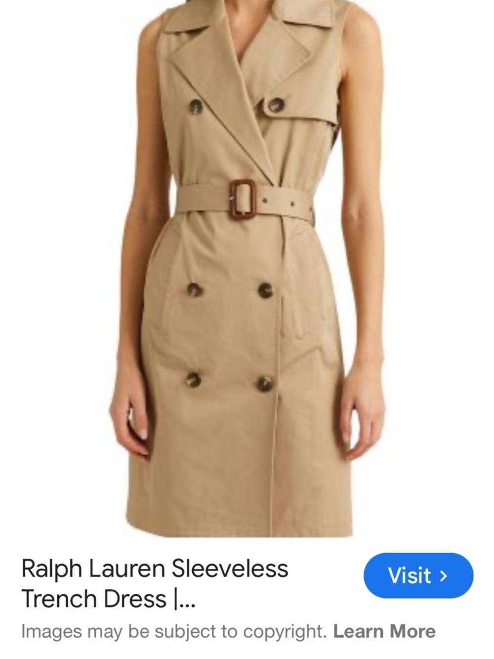 Ralph Lauren Sleeveless Trench Dress - Tan